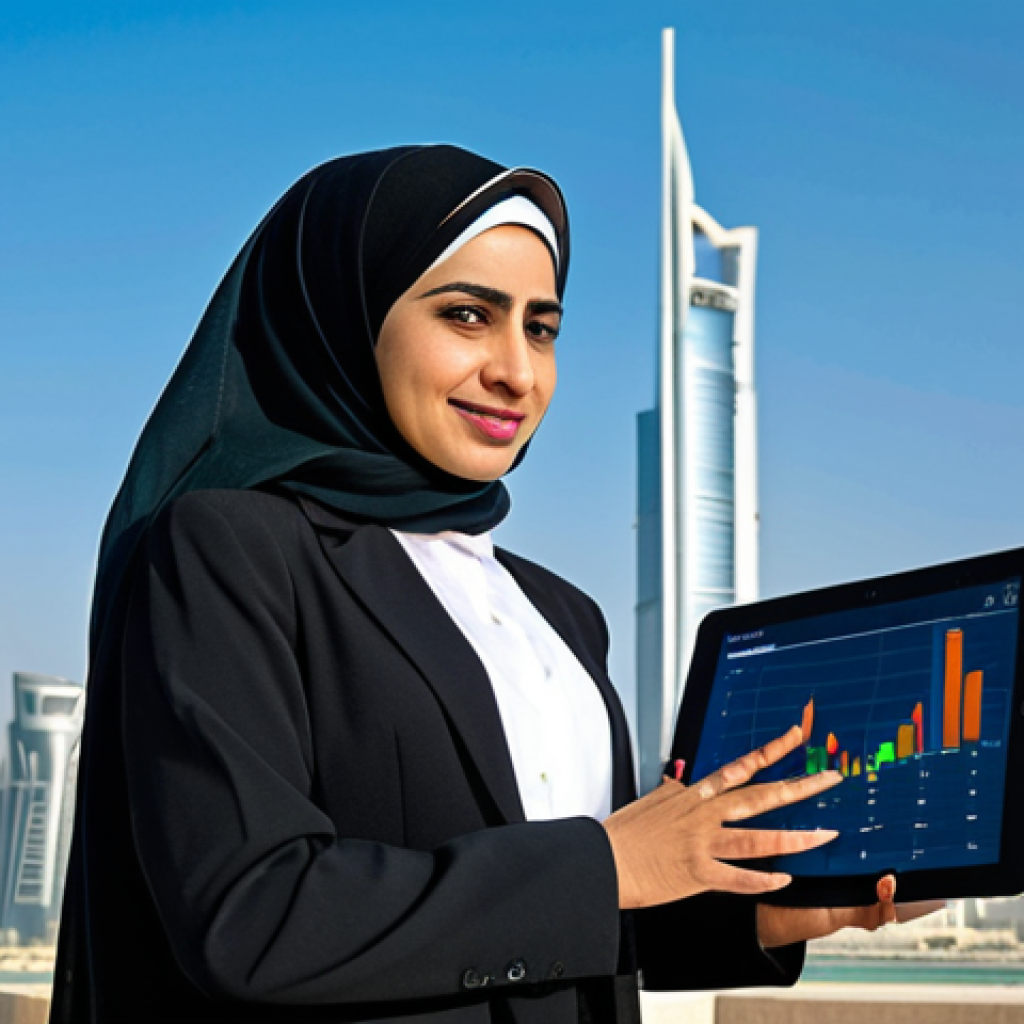 카타르의 페르시아만 전쟁 - **
"A professional Qatari woman in modest business attire, standing in front of the Doha skyline, h...