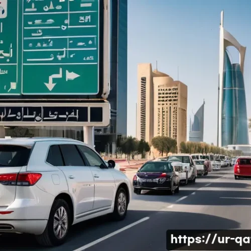 Home 31 카타르 법규와 벌금 - A detailed street scene in Doha, Qatar showing diverse expatriates and locals adhering to traffic la...